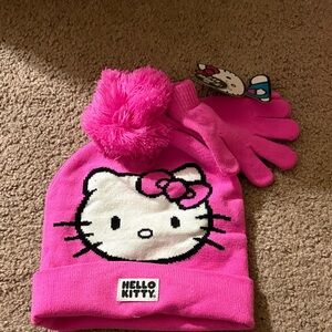 Hello Kitty Fuchsia Pom-Pom Hat and Gloves
